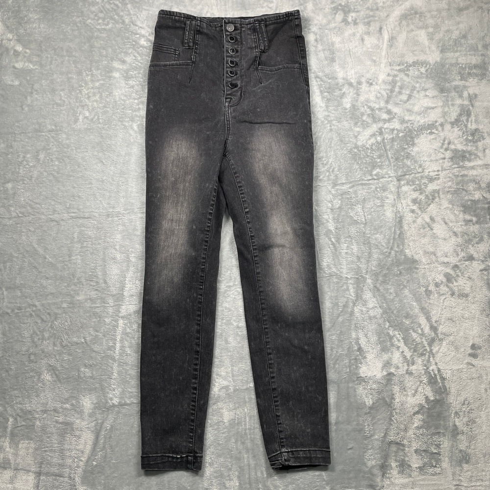 BBJ Los Angeles Skinny Jeans Womens Black High Rise Corset Button Fly Faded 5/27